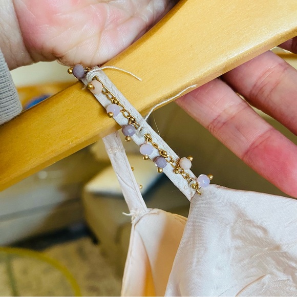 Zara Womens Midi Dress Wrinkled Look Beaded Beige Pink Large - Picture 11 of 12